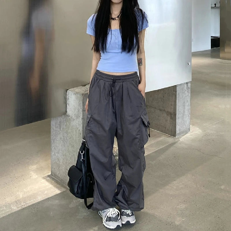 Women Y2K Streetwear Cargo Pants Vintage Fashion High Waist Baggy Trousers Female Loose Sweatpants Wide Leg Joggers Trousers