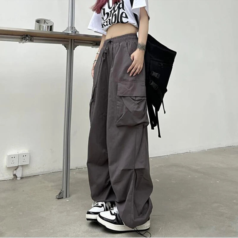 Women Y2K Streetwear Cargo Pants Vintage Fashion High Waist Baggy Trousers Female Loose Sweatpants Wide Leg Joggers Trousers