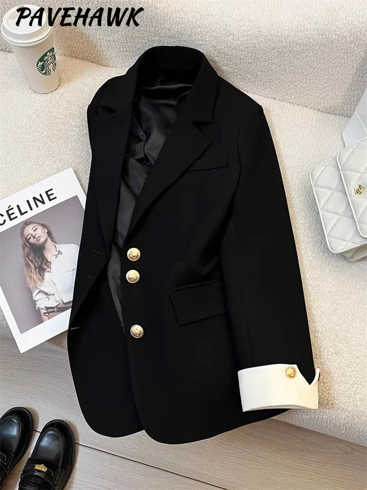 Women Long Sleeve Office Lady Blazers Autumn Winter Solid Casual Single Breasted Chic Notched Blazer Ladies Jackets Clothes