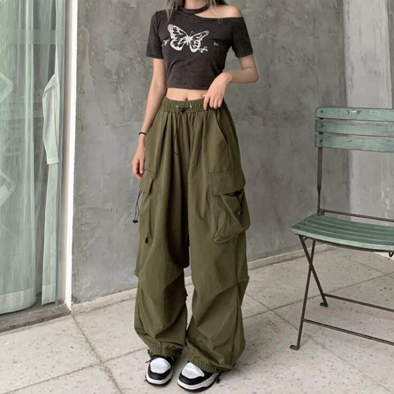 Women Y2K Streetwear Cargo Pants Vintage Fashion High Waist Baggy Trousers Female Loose Sweatpants Wide Leg Joggers Trousers