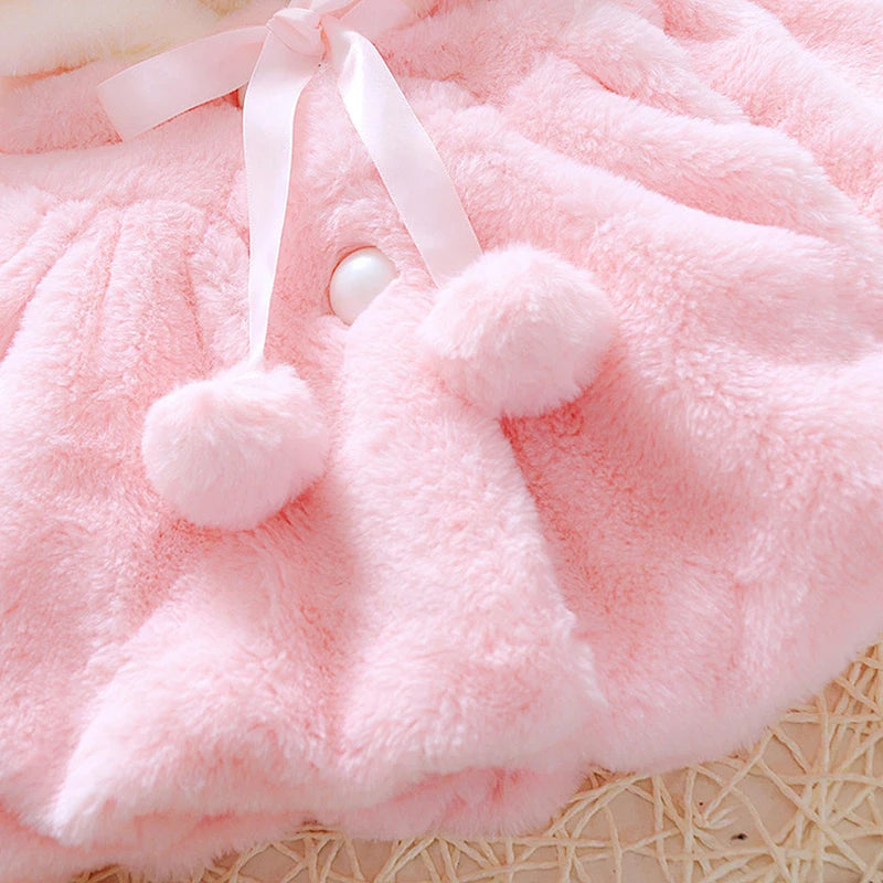 3 6 9 12 18 24 Months Baby Jacket Autumn Cute Rabbit Plush Princess Girls Coat Infant Warm Hooded Newborn Cloak Kids Clothes