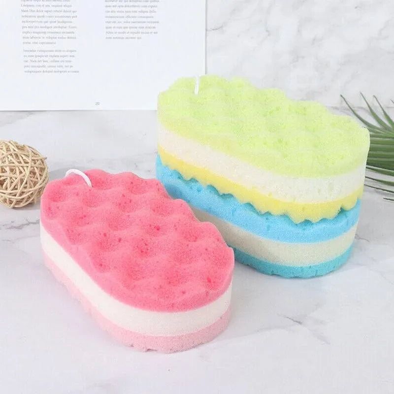 Three-layer Wave Bath Sponge Body Brush Skin Clean Massage Cleaning Shower Brushes Kids Adults Foam Scrubbing Towel Rope Holder