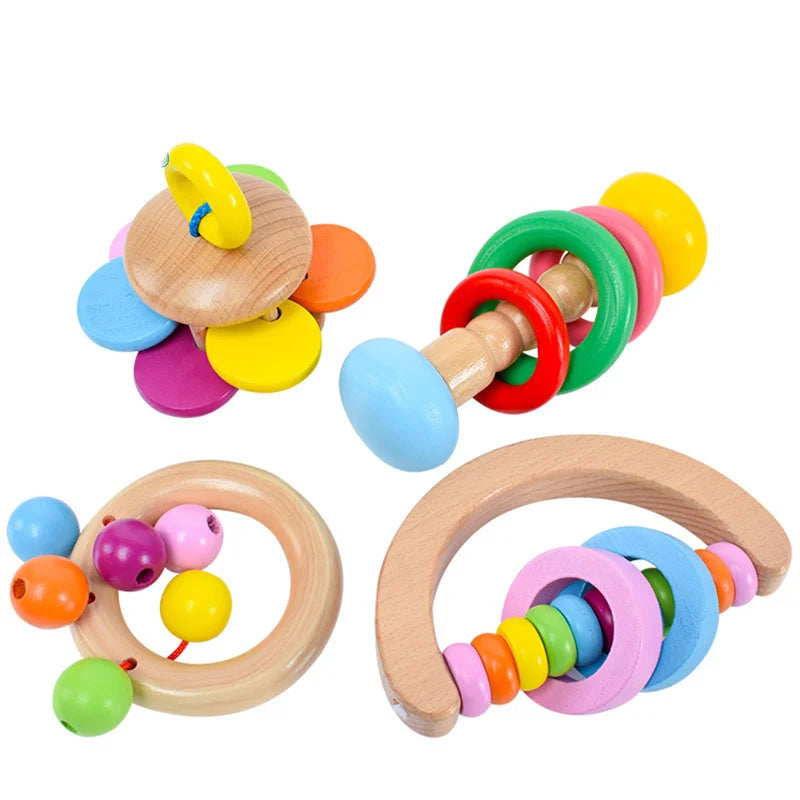 Kids Toys Montessori Wooden Rattles Sand Hammer Enlightenment Wooden Blocks Puzzle Game Development Toys for Children 3-6 years