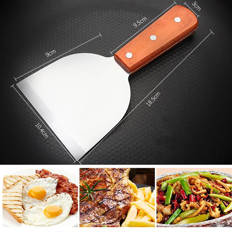 Stainless Steel Metal Spatula Turner Flat Burger Pancake Pizza Grill Flipper BBQ Baking Tools Teppanyaki Griddle Cooking Utensil