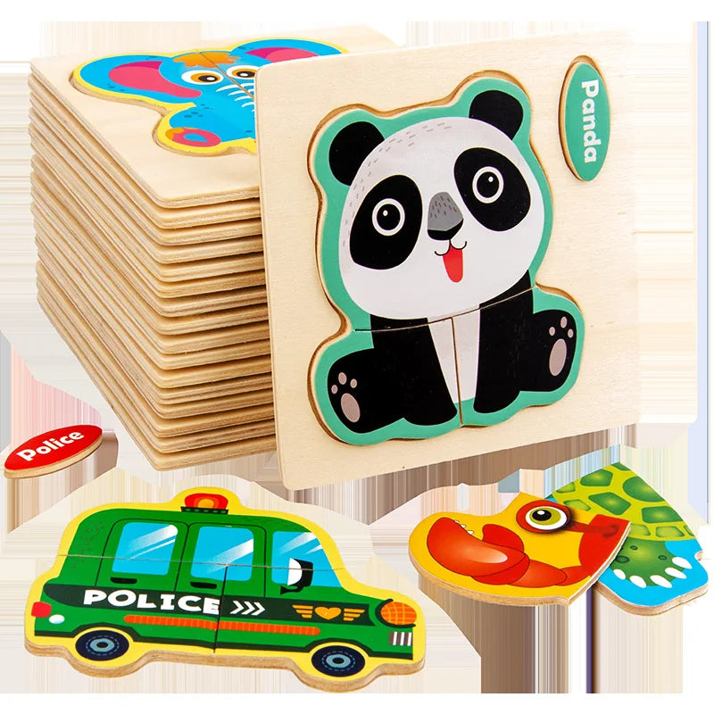 Baby Wooden Toy 3D Jigsaw Puzzle Small Size Cartoon Animal Puzzle Board Kids Early Learning Educational Toys for Children Gifts