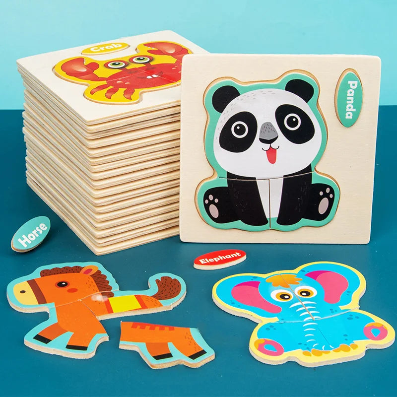 Baby Wooden Toy 3D Jigsaw Puzzle Small Size Cartoon Animal Puzzle Board Kids Early Learning Educational Toys for Children Gifts