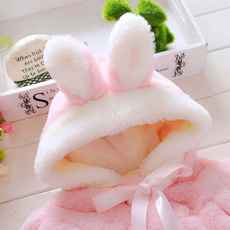 3 6 9 12 18 24 Months Baby Jacket Autumn Cute Rabbit Plush Princess Girls Coat Infant Warm Hooded Newborn Cloak Kids Clothes