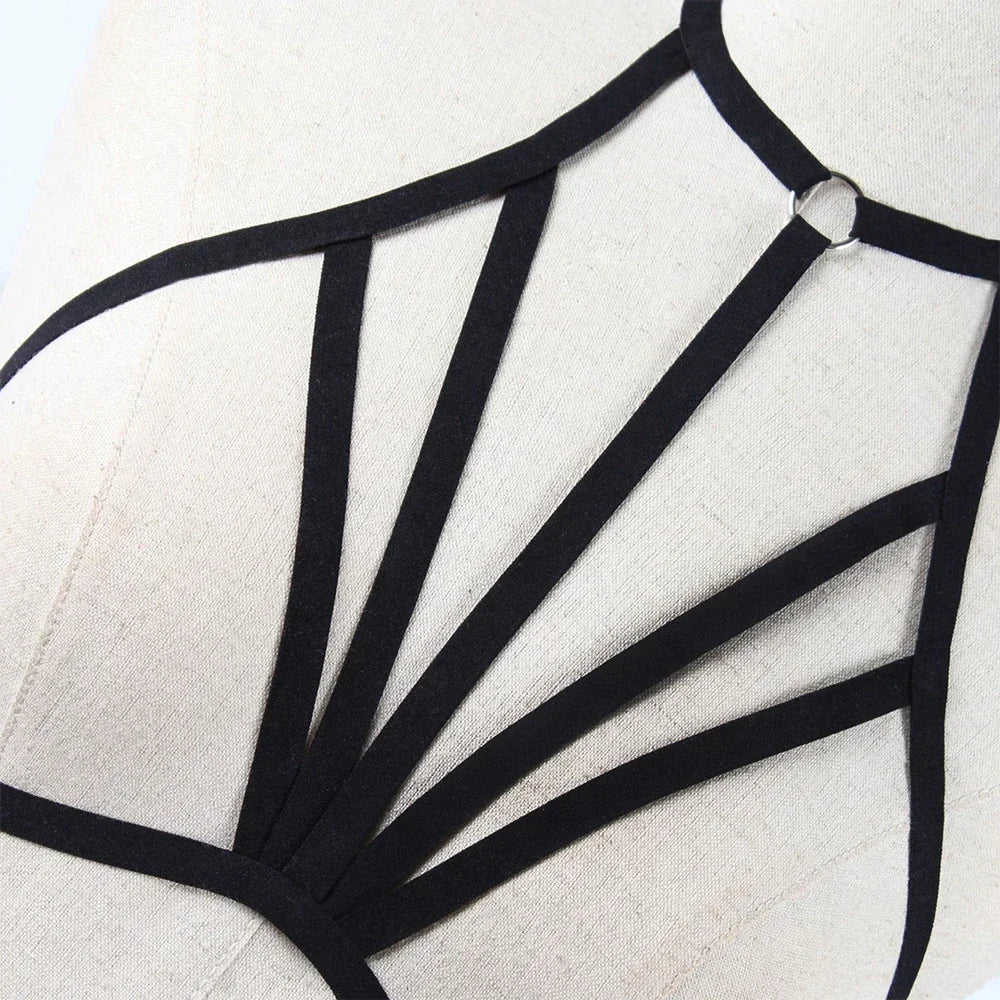 Women Goth Sexy Elastic Harness Bandage Bustier Hollow Cage Bra Tops Bralette Lingerie Tanks Lady See Through Exotic Apparel