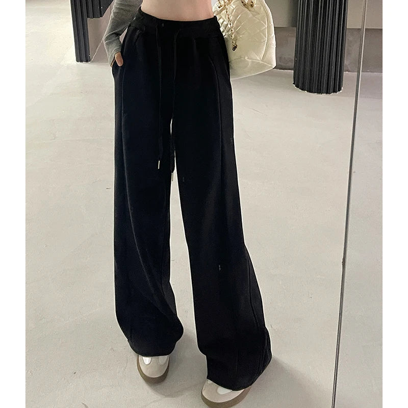 Women Korean Leisure Comfortable Wide Leg Trousers Girls High Waist Casual Clothes Sweatpants Female Fashion Loose Slacks Pants