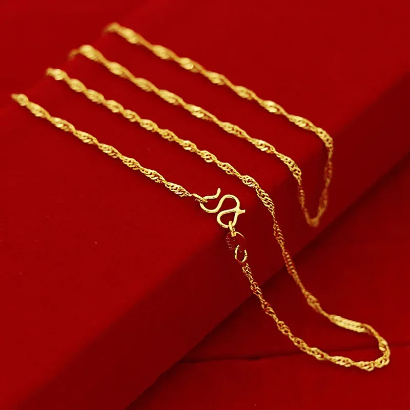 k Yellow Gold Plated Color Necklace for Women Water Wave Chain Snake Bone/Box/O Chain 45cm Necklace Pendant Jewelry Not Fade