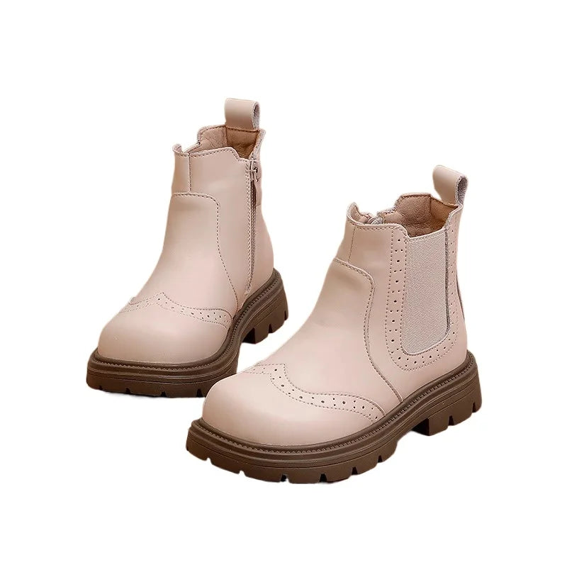 2024 Autumn Winter New Children Short Boots for Girls Fashion French Style Soft Bottom Anti-slippery Versatile Chic Leather Shoe