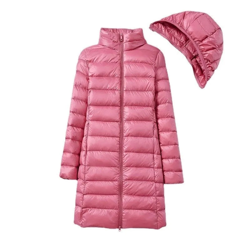 Women Winter Down Jacket 6 Colors Plus Size 5XL 6XL 7XL Women Long Slim Fit Hooded Warm Ultra Lightweight Packable Puffer Jacket