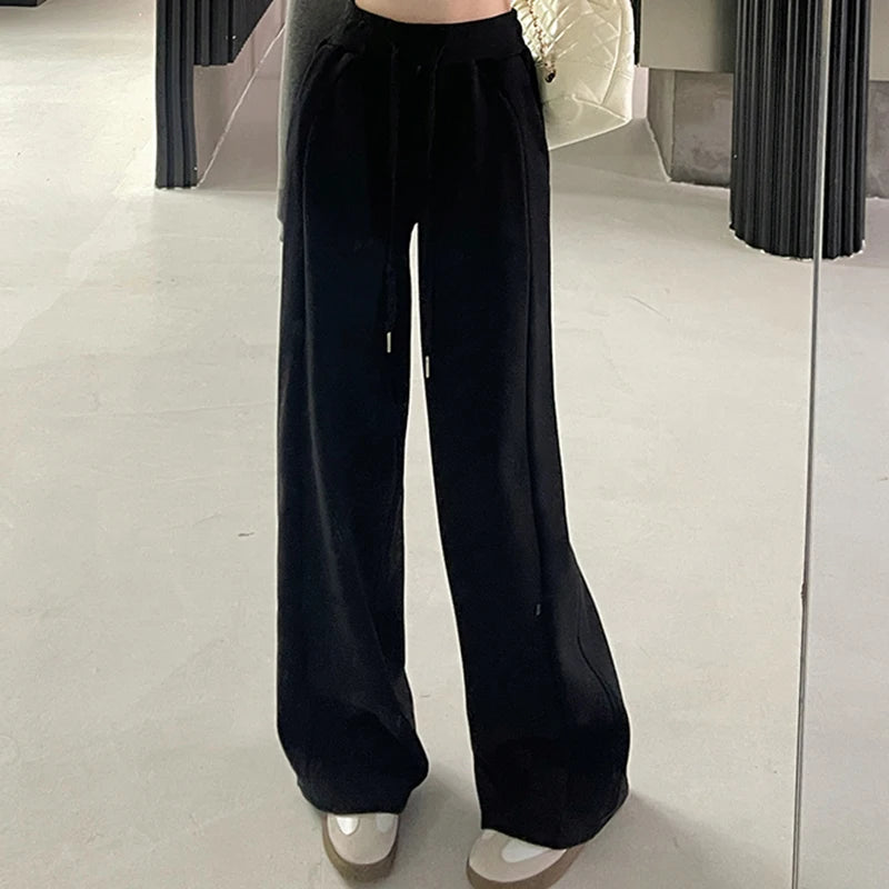 Women Korean Leisure Comfortable Wide Leg Trousers Girls High Waist Casual Clothes Sweatpants Female Fashion Loose Slacks Pants