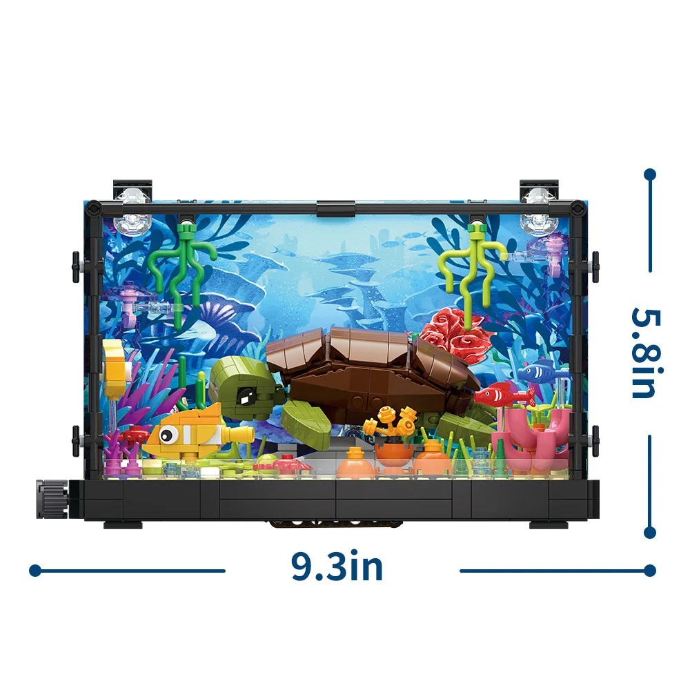 Idea Fish Tank Building Block Set with Light，Aquarium, Marine Life, Jellyfish And Turtle Ecological Tank, Toys For Boys And Girl