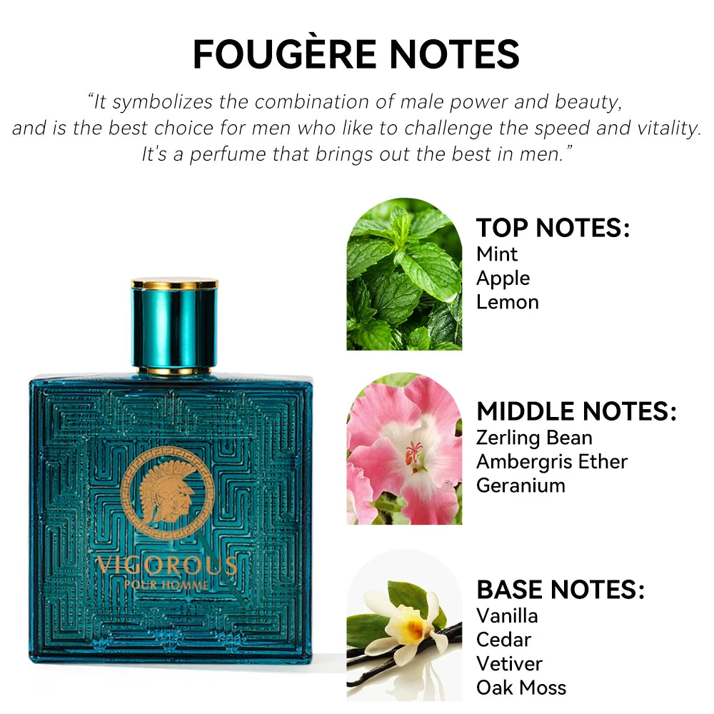 100ML 3.4FL.OZ Men's Perfume Eros EDP, Fougère Notes Men's Colognes Vanilla, Green Leaves, Fresh & Spicy Fragrance Spray for Man