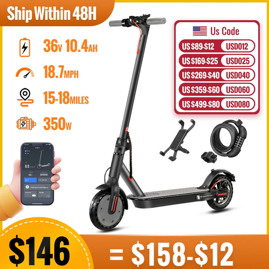 SUNNIGOO N7PRO Electric Scooter Adults 36V 10.4Ah Escooter Long Range 19 Miles Lightweight Kick Scooter US Stock Black With Gift