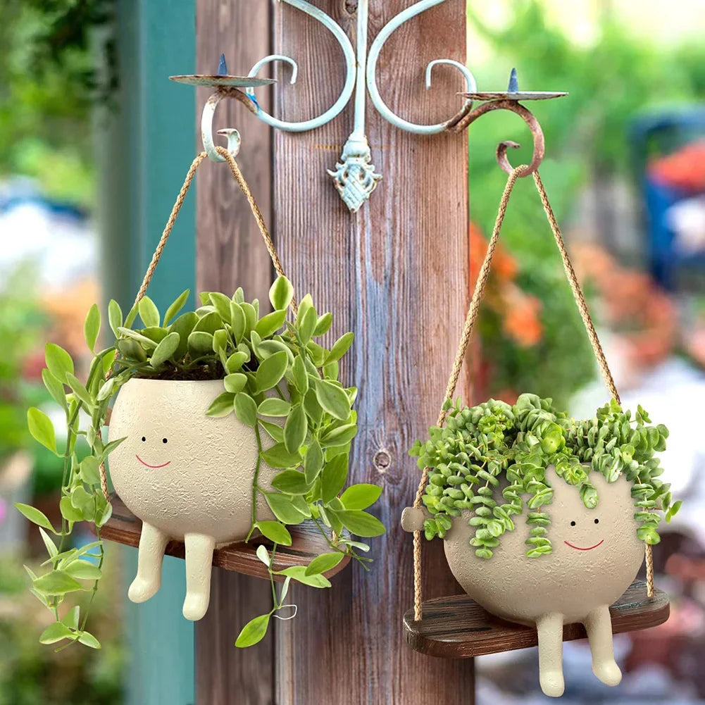 Swing Flower Container Resin Cartoon Flowerpot Creative Wall Hanging Head Planter Multifunctional Home Garden Patio Accessories