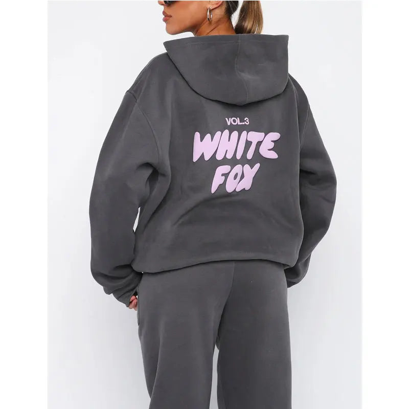 Women's hoodies sets 2024 Spring Fleeced Letters Printing Loose Hooded Two Piece Sweatpants Jogger Pants Set Sweatsuit Tracksuit