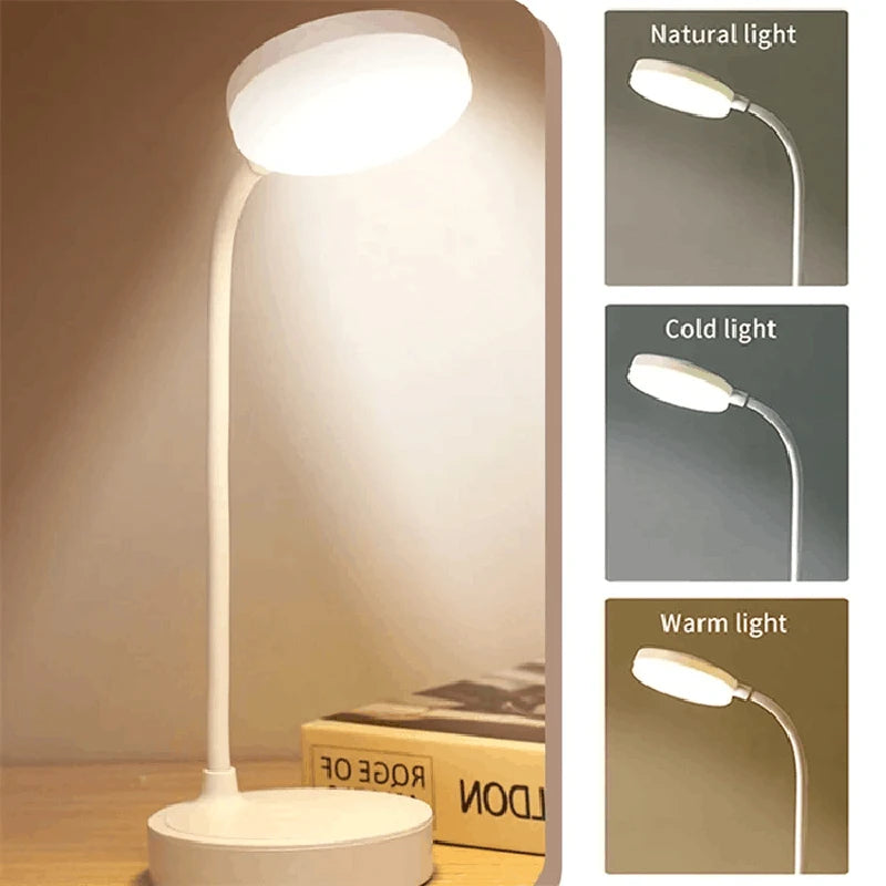 Table Lamp USB Plug Rechargeable Desk Lamp Bed Reading Book Night Light LED 3 Modes Dimming Eye Protection Light Bedside Lamp