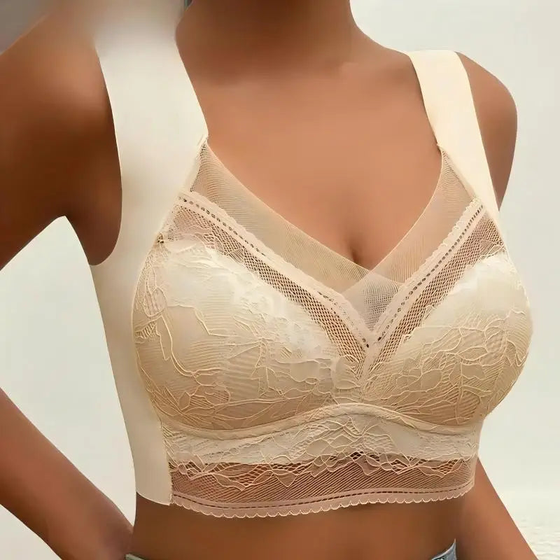 Womens Lace Bra Perspective Bralette Push Up Ice Silk Deep V Bra Sexy Lingerie Tops Plus Size Cup Mom's underwear L-5XL