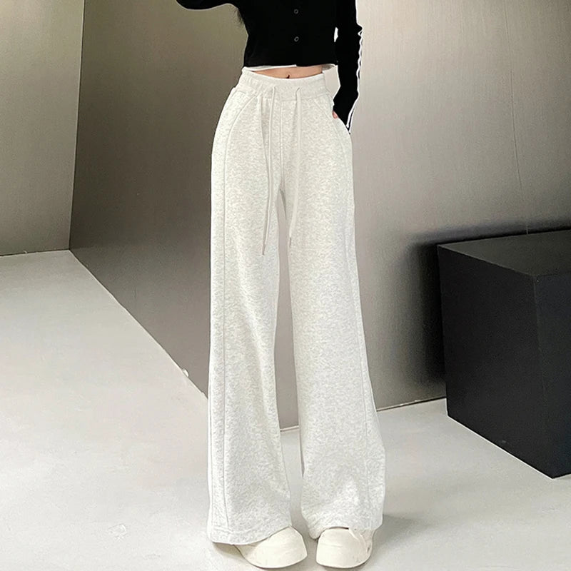 Women Korean Leisure Comfortable Wide Leg Trousers Girls High Waist Casual Clothes Sweatpants Female Fashion Loose Slacks Pants