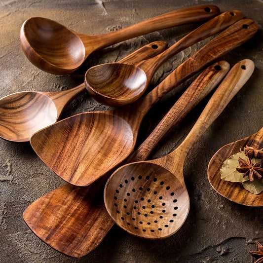 1-10 PC Wooden Cooking Spoons Smooth Teak Wooden Cooking Utensils Non-Stick Wooden Cooking Utensils – Wooden Spoons Set