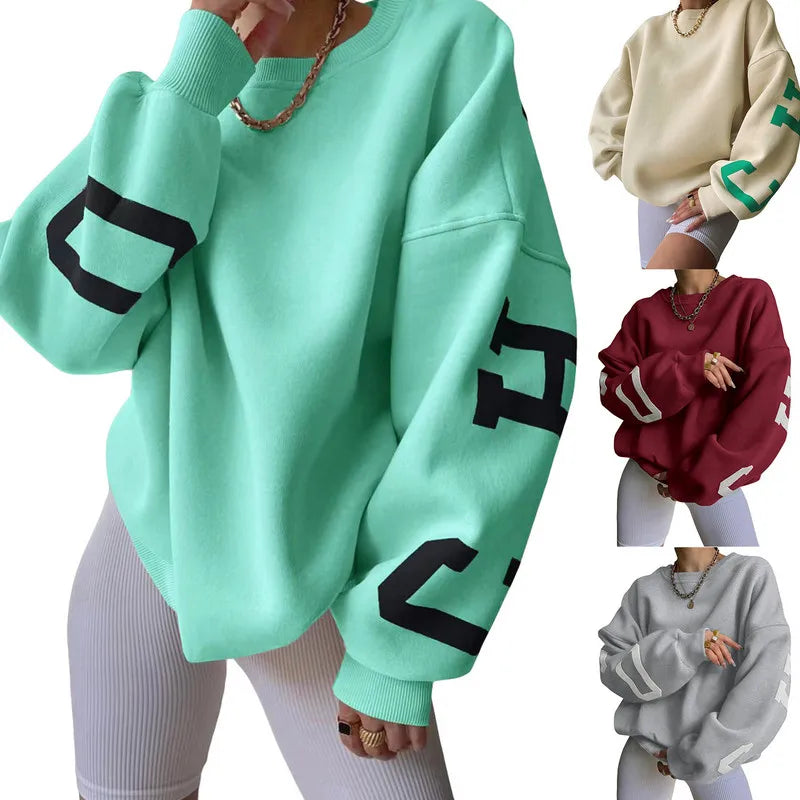 Women Letter Sweatshirts Vintage Top Spring Autumn Clothes y2k 2000s Loose Thickened Long Sleeve Tops Female Clothing Streetwear