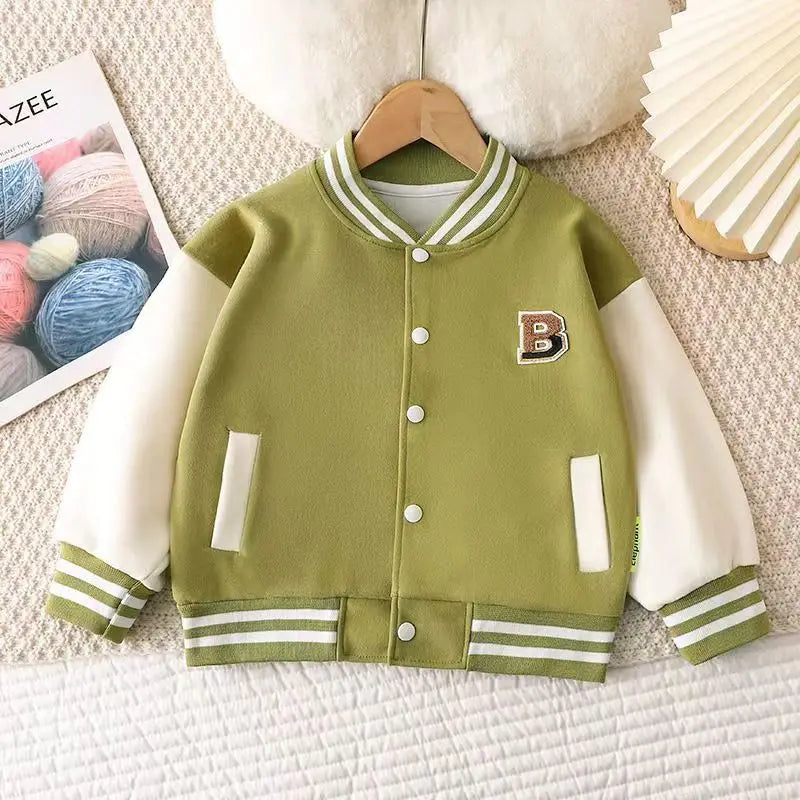 2024 Boys Baseball Jacket Baby Letter Round Collar Coat Spring Autumn New Girls Fashion Casual Sports Outerwear 12M-12 Years Old