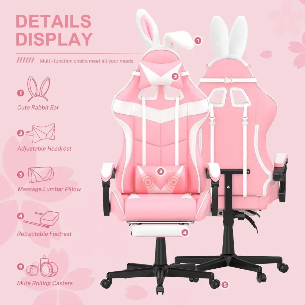 Computer Armchair Girlfriend Computer Gaming Chair Pink Gaming Chair With Footrest Sister Wife and Love (Pink) Desk Gamer Office