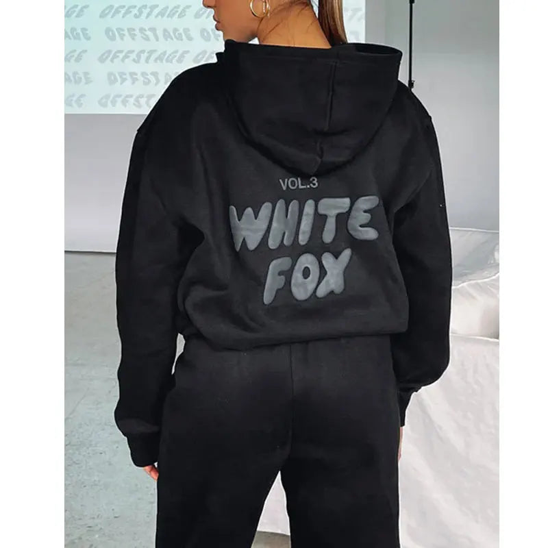 Women's hoodies sets 2024 Spring Fleeced Letters Printing Loose Hooded Two Piece Sweatpants Jogger Pants Set Sweatsuit Tracksuit