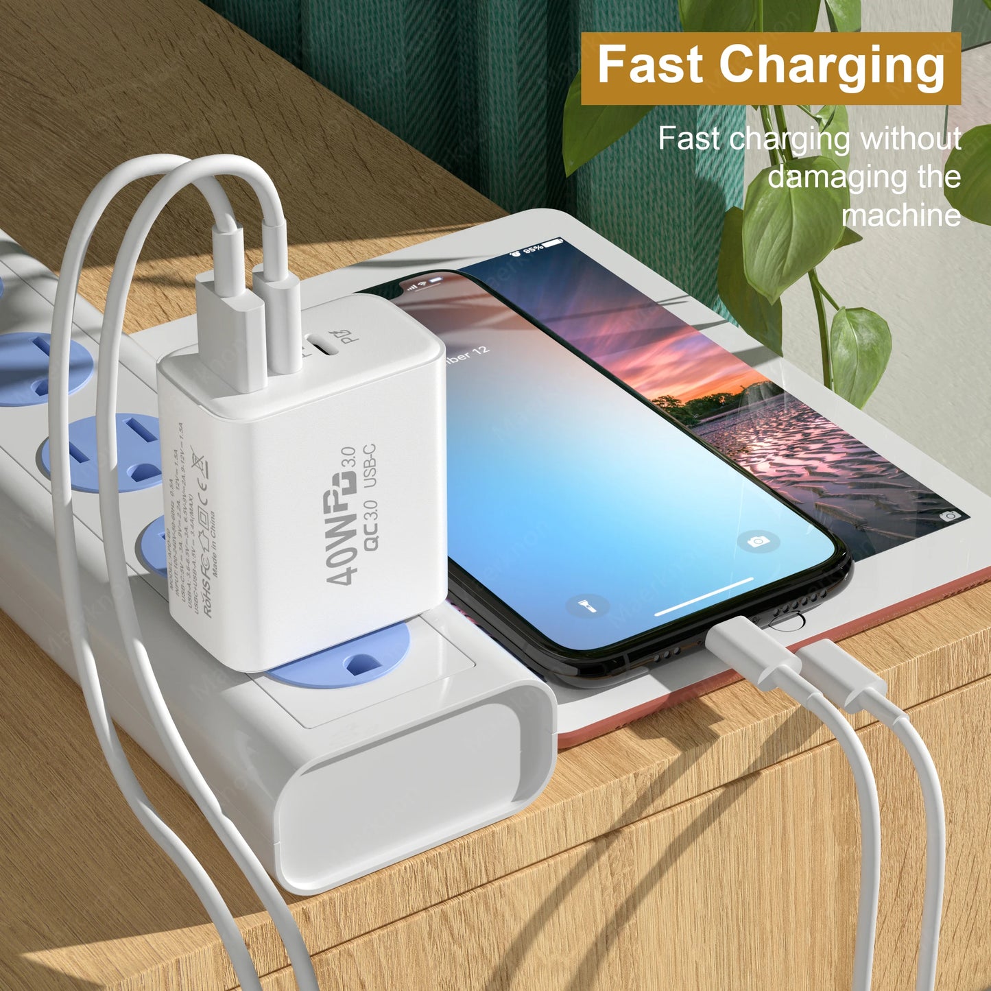 Total 60W USB PD Fast Charger 3 Ports EU/US Plug Wall Charger Adapter For iPhone 15 14 Xiaomi Samsung Huawei USB C Phone Charger