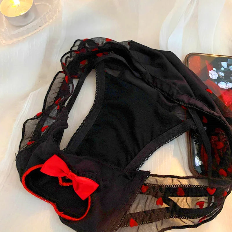 Women Breathable Lace Briefs Couples Underwear Lovers Lingerie Men Boxers Panties Low Waist Mesh Sexy Soft Heart Embroidery