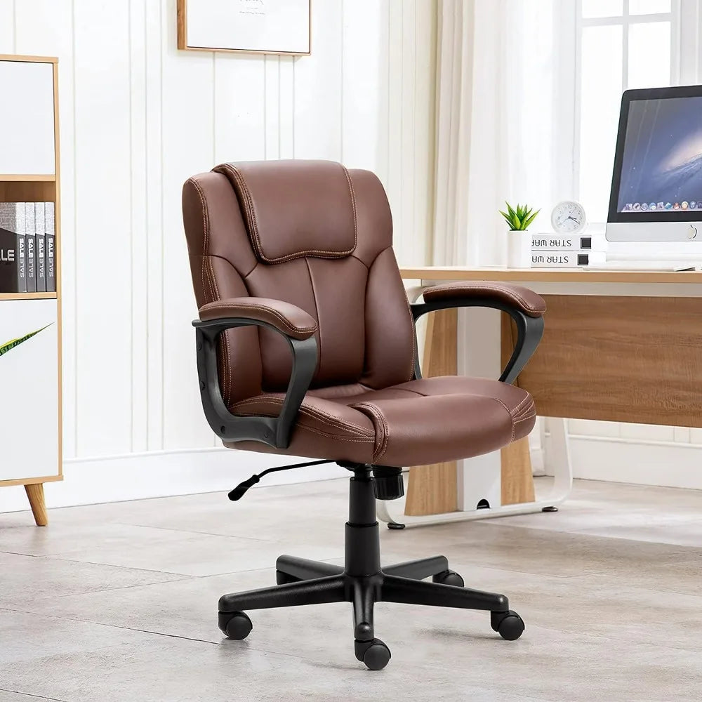 PU Leather Recliner Chair Waist Support 18D X 19W X 41H in Living Room Chair Brown Freight Free Desk Chairs Armchair Sofa Office