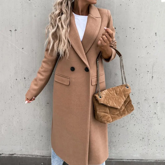 Women Coat Elegant Long Blazer Female All Match Long Sleeve Button Placket Winter Overcoat Suit Collar Long Blazer Trench Coat