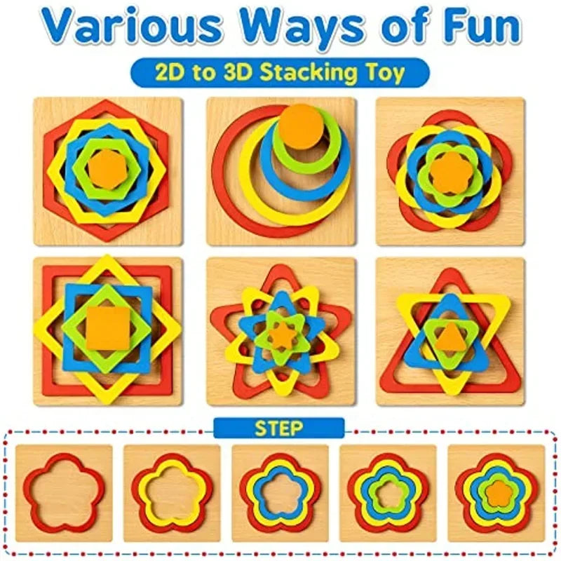 Montessori Shape Sorting Puzzle for Toddlers Baby Infant Preschool Wooden Sensory Stem Educational Learning Toys for Kids Gifts