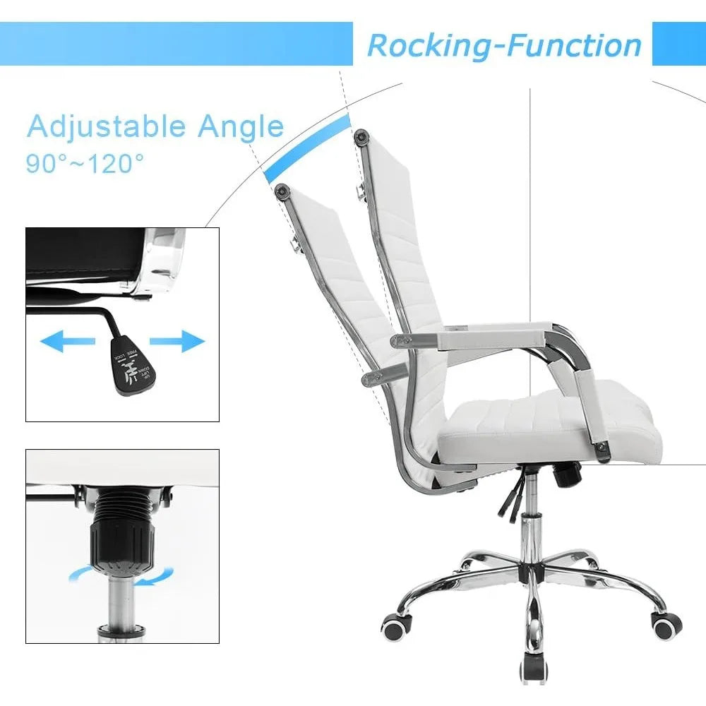 Ribbed Office Desk Chair Mid-Back PU Leather Executive Conference Task Chair Adjustable Swivel Chair with Arms