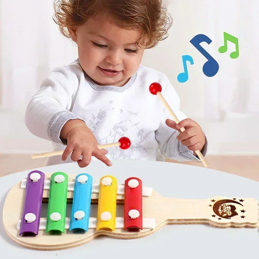 Infant Montessori Wooden Music Toys Xylophone Rattle Sand Hammer Musical Instrument Toys Preschool Early Learning Toys Baby Gift