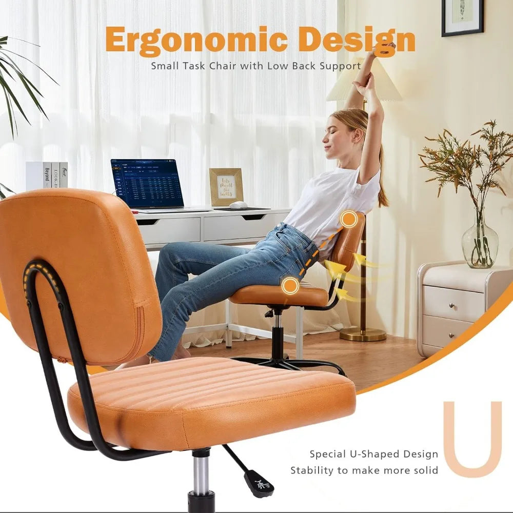 Small Office Desk Chair with Wheels Armless Comfy Computer Chair with Lumbar Support, PU Leather Low Back Adjustable