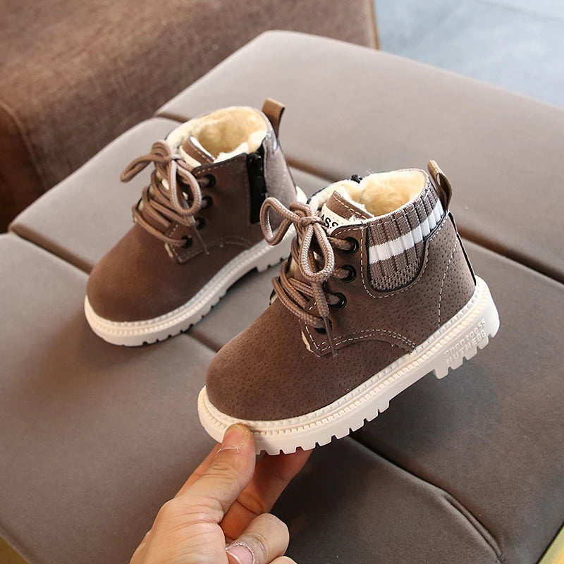 Children Casual Shoes Autumn Winter Boots Boys Shoes Fashion Leather Soft Antislip Girls Boots 21-30 Sport Running Shoes