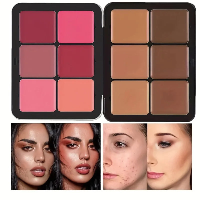 12-Color Iron Box Blusher Plate Multi-Color Cream Blush Plate Concealer Plate Contour and Highlighter Palette Makeup Blush Face