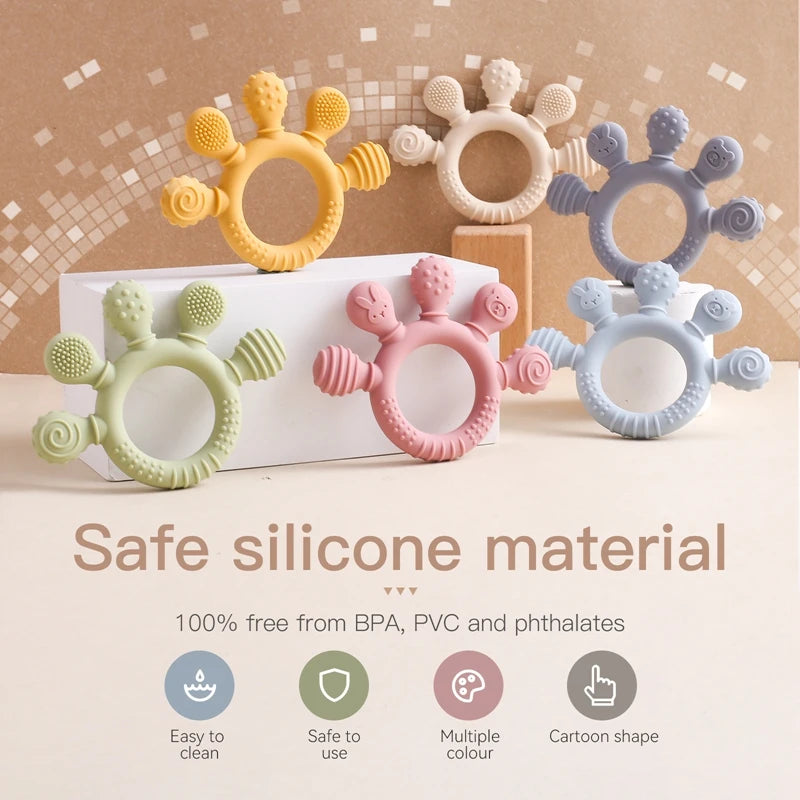 1PC Baby Silicone Teether Dental Toys BPA Free Silicone Wooden Teether Ring Bracelet Kid Gift Children Goods Baby Teething Toy