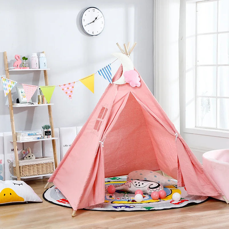 Kids Tent Teepee Tent For Children Portable Tipi Infantil House For Girl Cabana Boy Tents Decoration Carpet LED Lights