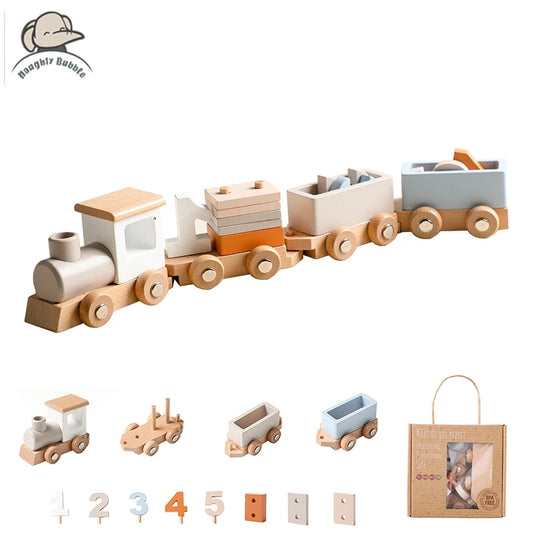 Wooden Birthday Train Toy Baby Early Education Puzzle Track Car Montessori Toy For Babies Digital Learning Toy Kid Birthday Gift