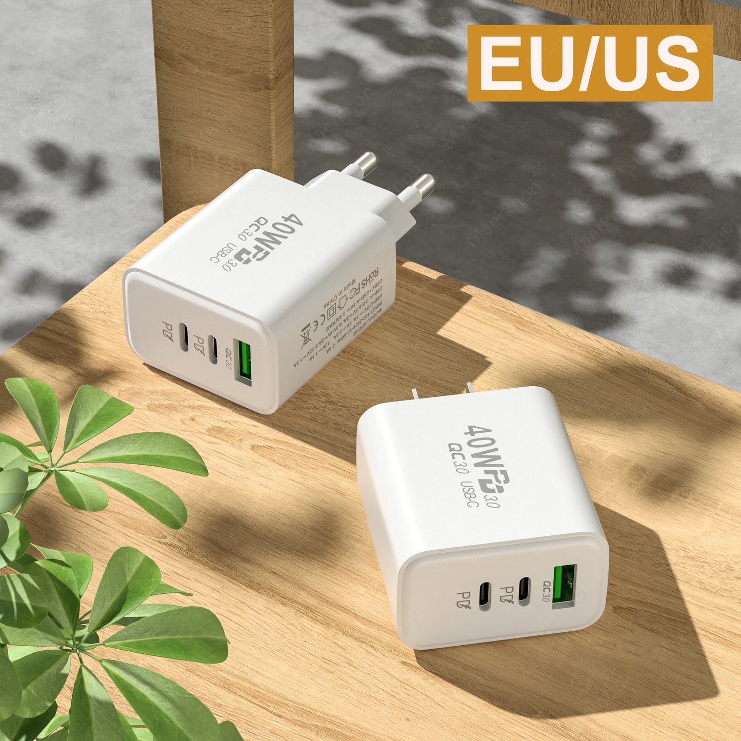 Total 60W USB PD Fast Charger 3 Ports EU/US Plug Wall Charger Adapter For iPhone 15 14 Xiaomi Samsung Huawei USB C Phone Charger