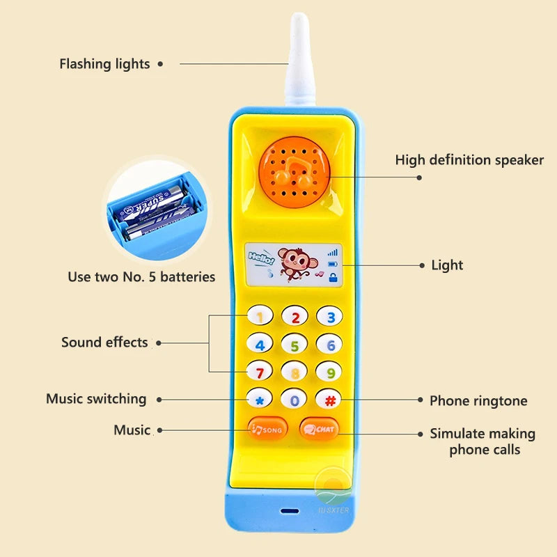 Baby Phone Toys Children's Musical Electronic Mobile Phone With Sound Light Game Educational Kids 18 Months Brithday Gifts