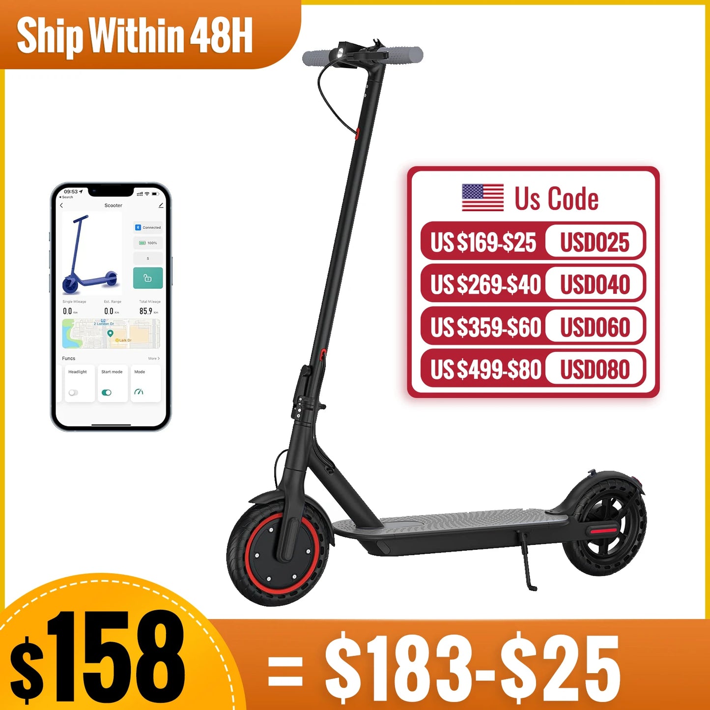 V1 Electric Scooter for Adults, 8.5" Tires, 19Mph Top Speed, 350W Motor, Max 21 Miles Long Range, Folding E-Scooter Dual Braking