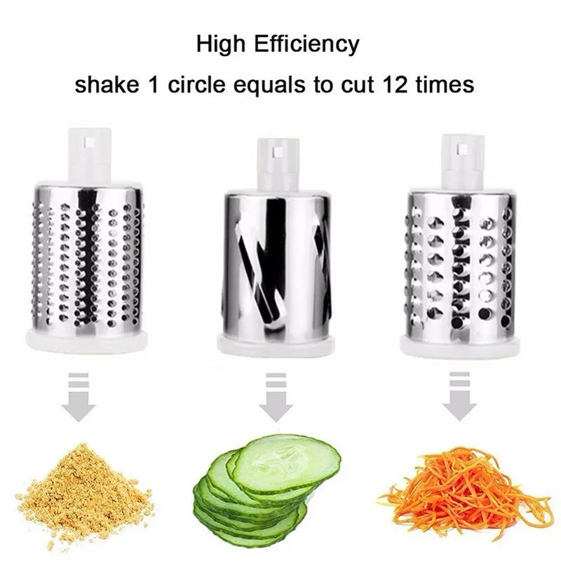 Vegetable Cutter & Slicer Manual Kitchen Cheese Chopper Machine with 3 Sharp Drums Multifunctional Garlic Potato Shredder