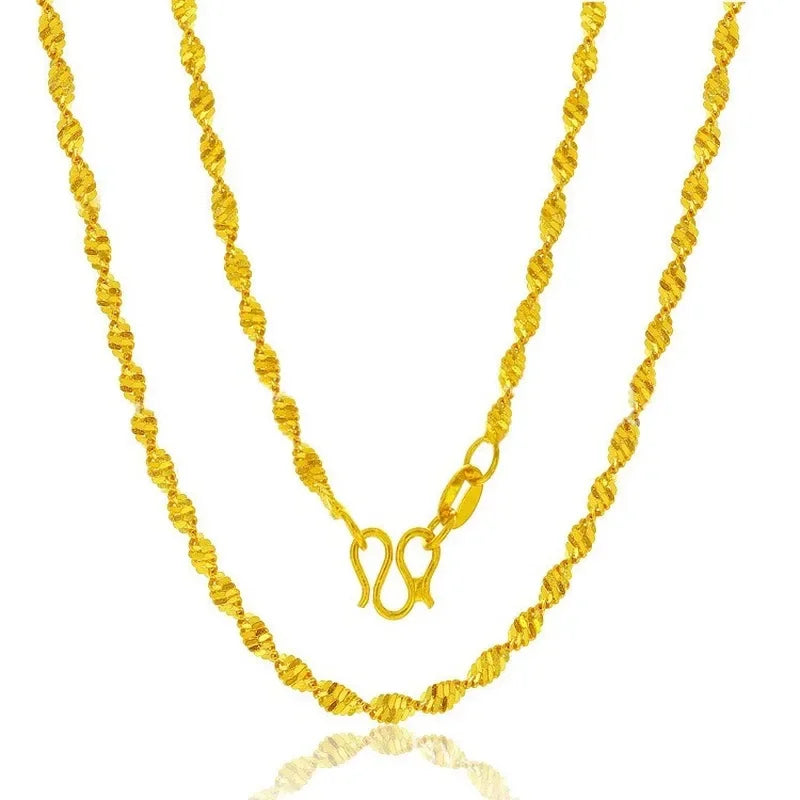 k Yellow Gold Plated Color Necklace for Women Water Wave Chain Snake Bone/Box/O Chain 45cm Necklace Pendant Jewelry Not Fade