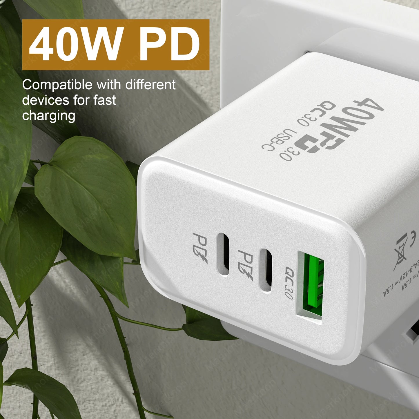 Total 60W USB PD Fast Charger 3 Ports EU/US Plug Wall Charger Adapter For iPhone 15 14 Xiaomi Samsung Huawei USB C Phone Charger