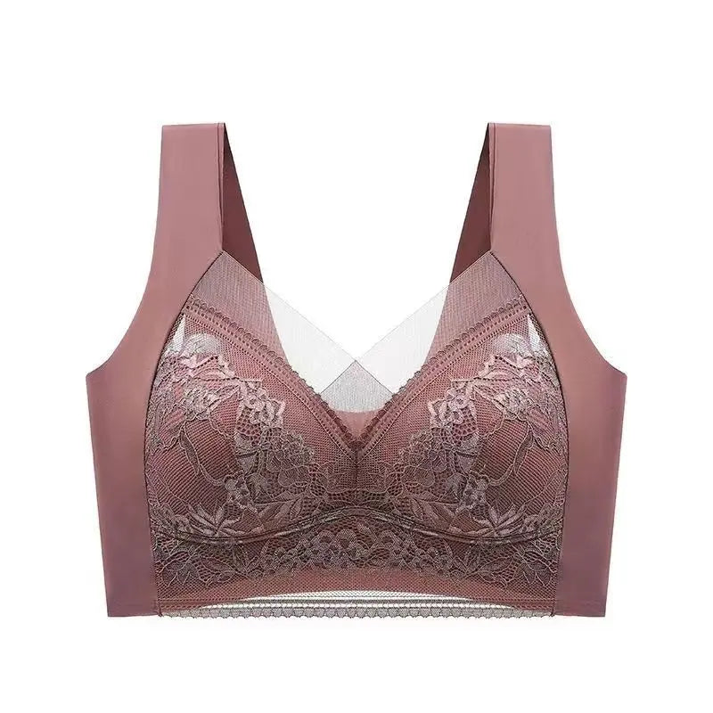 Top High Quality Lace Ladies Underwear Sexy and Comfortable No Steel Rings Fixed Cups Gathered Small Large Size Breathable Bra